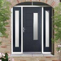 GRP Grey Newbury Glazed Composite Door with Two Sidelights