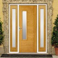 GRP Oak Newbury Glazed Composite Door with Two Sidelights