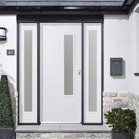 GRP White Newbury Glazed Composite Door with Two Sidelights