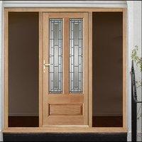 Granada Exterior Oak Door with Bronze Tinted Double Glazing and Frame Set with Two Unglazed Side Screens