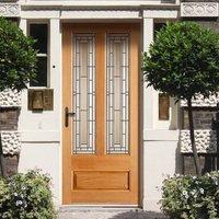 Granada Oak External Door with Bronze Tinted Leaded Safety Double Glazing