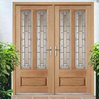 granada oak external double door and frame set with bronze tinted lead ...