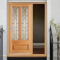 Granada Oak Door with Bronze Tinted Double Glazing and Frame Set with One Unglazed Side Screen