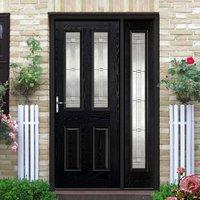 GRP Black & White Malton Glazed Composite Door with Single Sidelight