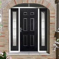 GRP Black & White Colonial 6 Panel Composite Door with Two Sidelights