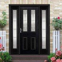 GRP Black & White Malton Glazed Composite Door with Two Sidelights