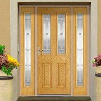 GRP Oak Malton Glazed Composite Door with Two Sidelights