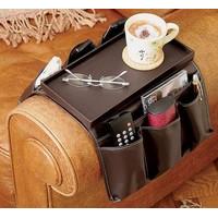 Great Ideas Luxury Faux Leather TV Remote Control Handset Holder / Organiser / Caddy For Arm Rests With Cup Holder Tray - Fits Over Chairs, Sofas Armc