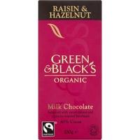 Green & Black\'s Organic Fairtrade Milk Chocolate - Raisins & Hazelnuts (100g) - Pack of 6