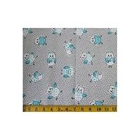 Grey & Blue Cartoon Owl Fabric Cut, Single 160 x 110cm