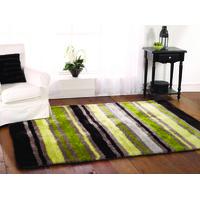 Green Striped Silky Shaggy Rug Tunis 80X150