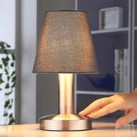 Grey bedside table lamp Hanno w. fabric lampshade