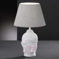 Grey Buddha table lamp with a fabric lampshade
