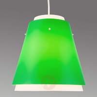 green hanging lamp bell with white inner lampshade