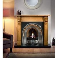 grand corbel wooden fireplace package with crown cast iron fire insert