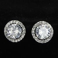 graceful platinum plated with zircon round shaped womens stud earrings