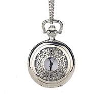 Groom Silver Hollow Engraving Pocket Watch With Gift Box
