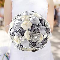 grey wedding bouquet bridal silk holder flower pretty pearls ornaments ...