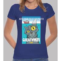 great white cat womens t shirt