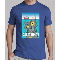 great white cat mens t-shirt