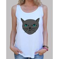 gray cat. shirt with wide shoulder straps for her - white