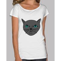 gray cat. shirt with wide neck for her - white