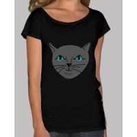 gray cat. shirt with wide neck for her - dark