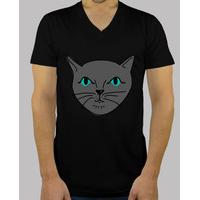 gray cat v neck shirt for him