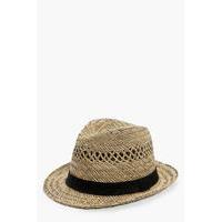 Gros Grain Band Straw Trilby Hat - natural