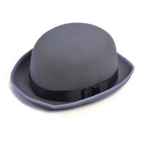 grey adults bowler hat with black ribbon