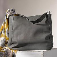 Grey Leather Slouch Bag