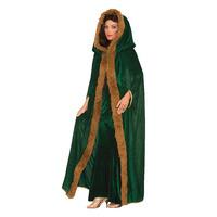 Green Ladies Faux Fur Trimmed Cape Costume