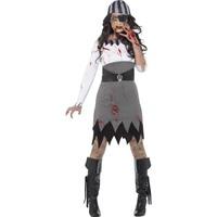 Grey Lady Zombie Pirate Costume With Dress Headscarf & Eyepatch