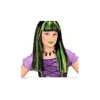 green streaked witch girls wig halloween fancy dress