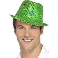 Green Men\'s Light Up Sequin Trilby Hat