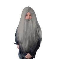 grey mens long wizard wig beard