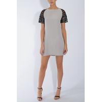 grey pu stripe sleeve shift dress