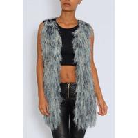 Green And Grey Shaggy Fur Gilet