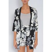 Grey Floral Satin Duster Kimono Jacket