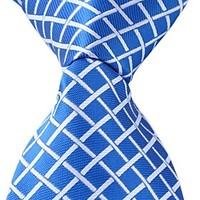 Grid Pattern Blue Necktie Men Business Leisure Tie Jacquard