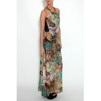 Green Floral Print Double Split Maxi Dress