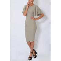 Grey Cape Sleeve Midi Dress