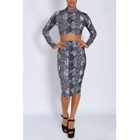 Grey Snakeskin Printed Two Piece Dress