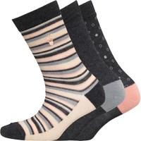 green treat womens three pack socks peachcharcoal stripe