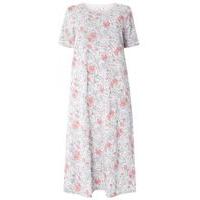Grey And Coral Floral Long Nightdress, Coral