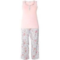 Grey And Coral Floral Pyjama Set, Coral