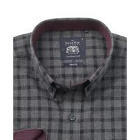 Grey Black Brushed Twill Check Slim Fit Casual Shirt M Lengthen by 2\