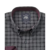 Grey Black Brushed Twill Check Slim Fit Casual Shirt S Standard - Savile Row