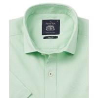 Green Twill Short Sleeve Slim Fit Casual Shirt XL Short Sleeve - Savile Row