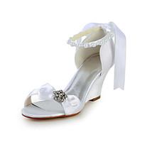 Graceful Satin Wedge Heel Sandals with Bowknot and Imitation Pearl Wedding Shoes(More Colors)